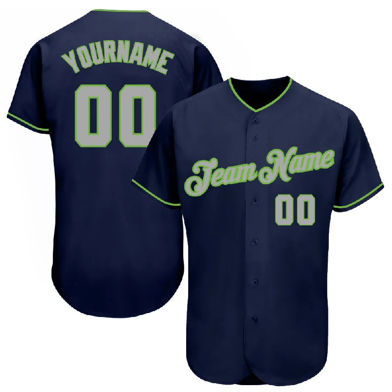 Baseball Jersey with Cool Print Design-Custom Navy Gray-Neon Green Authentic Baseball Jersey Jersey