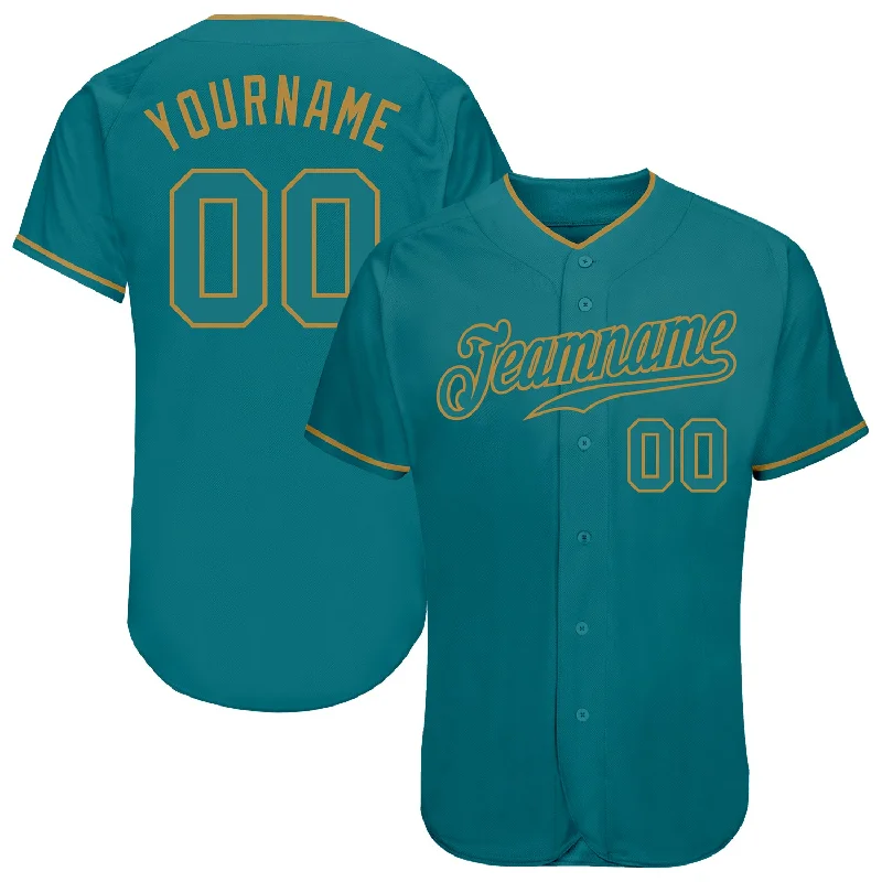 Baseball Jersey with Mesh Design-Custom Teal Teal-Old Gold Authentic Baseball Jersey