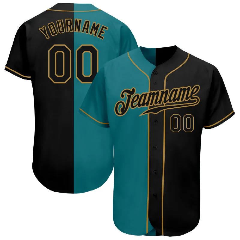 Baseball Jersey for Corporate Events-Custom Teal-Black Old Gold Authentic Split Fashion Baseball Jersey