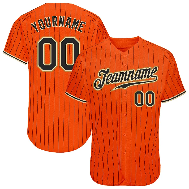 Retro Custom Baseball Jersey-Custom Orange Black Pinstripe Black-Old Gold Authentic Baseball Jersey