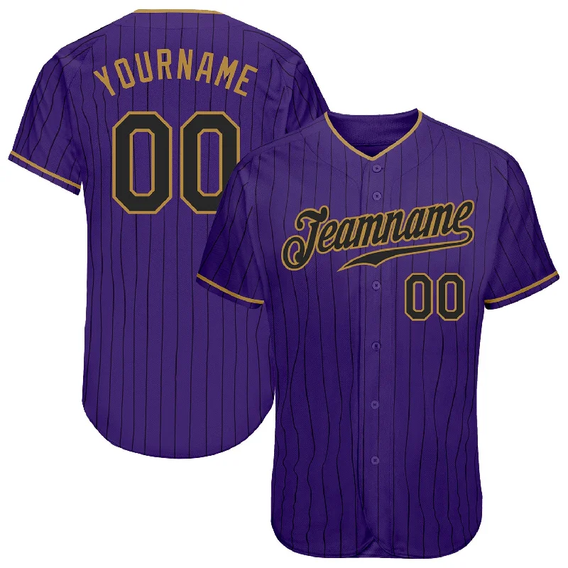 Custom Baseball Jersey for Adults-Custom Purple Black Pinstripe Black-Old Gold Authentic Baseball Jersey