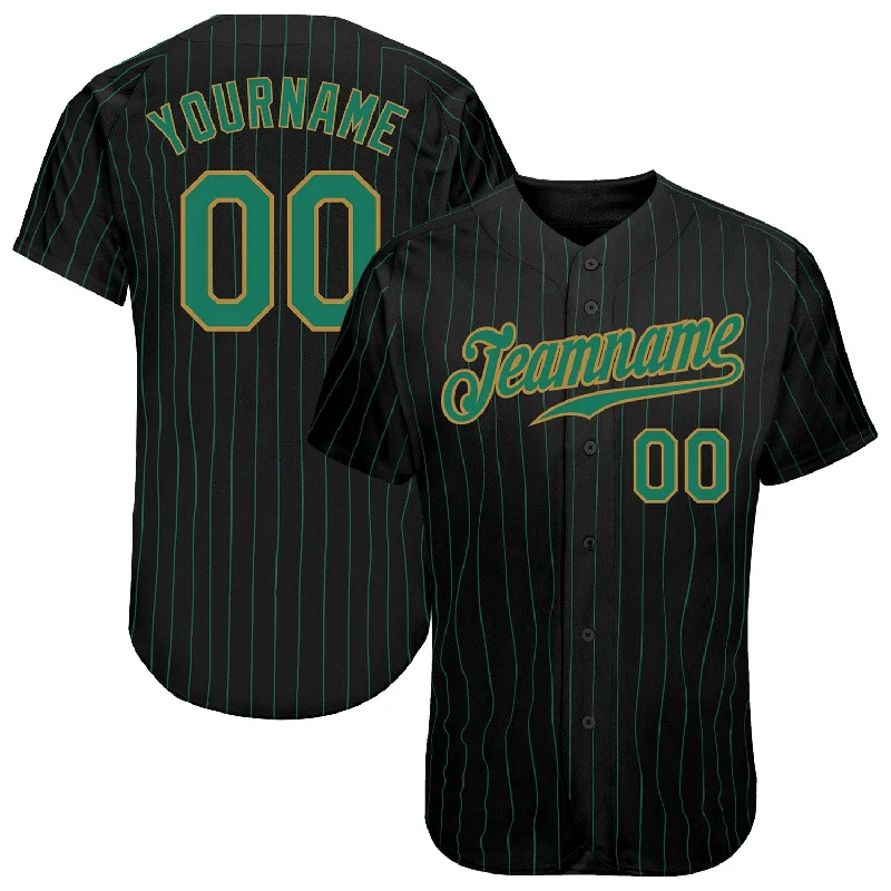 Baseball Jersey for College Baseball-Custom Black Kelly Green Pinstripe Kelly Green-Old Gold Authentic Baseball Jersey