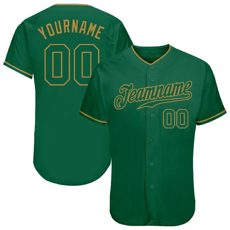 Baseball Jersey with Cool Mesh-Custom Kelly Green Kelly Green-Old Gold Authentic Baseball Jersey