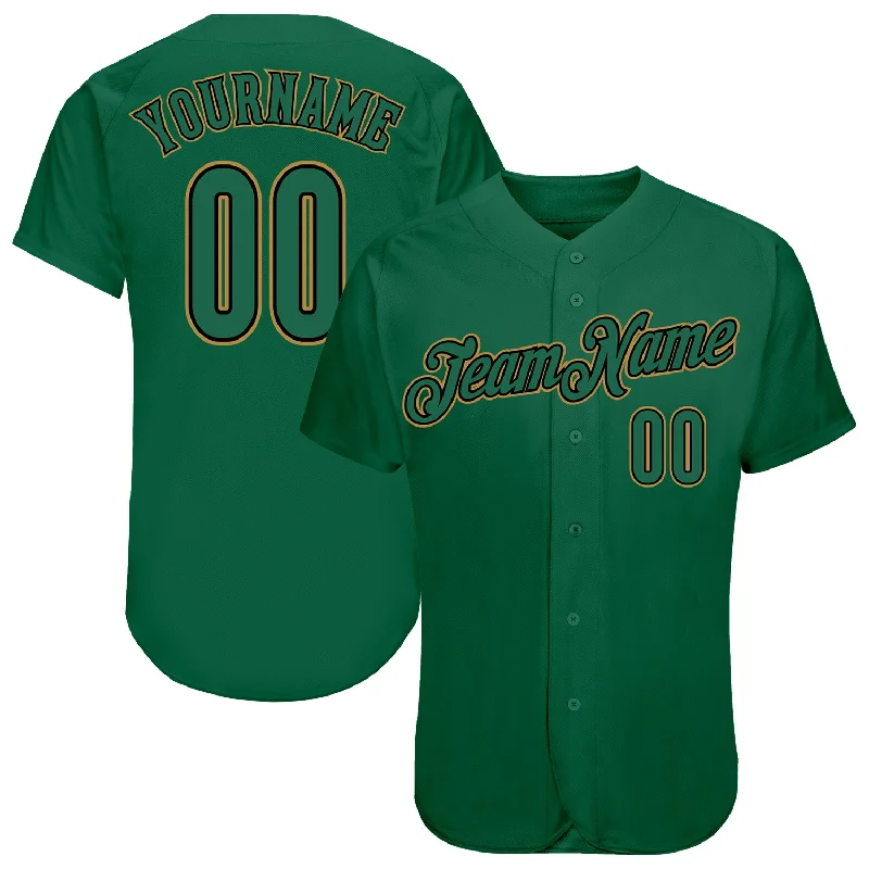 Baseball Jersey for Women-Custom Kelly Green Kelly Green-Old Gold Authentic Baseball Jersey