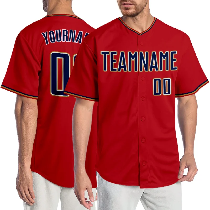 Cheap Baseball Jersey-Custom Red Navy-Old Gold Authentic Baseball Jersey