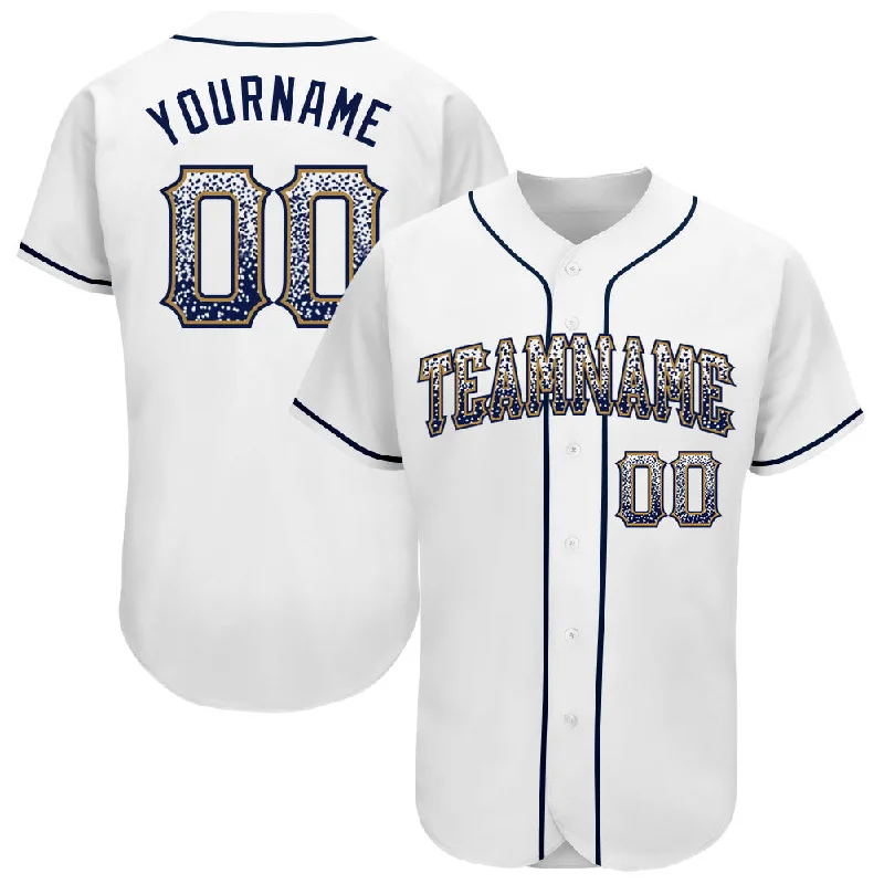 Baseball Jersey for Baseball Fans Club-Custom White Navy-Old Gold Authentic Drift Fashion Baseball Jersey