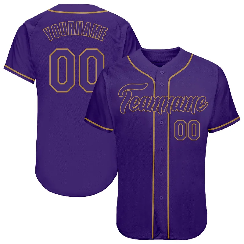 Baseball Jersey with Team Banner-Custom Purple Purple-Old Gold Authentic Baseball Jersey