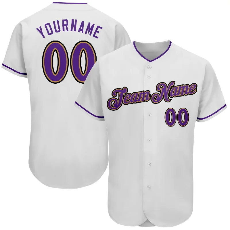 Customizable Baseball Jersey-Custom White Purple-Old Gold Authentic Baseball Jersey