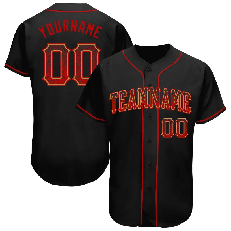 Baseball Jersey with Soft Fabric-Custom Black Red-Old Gold Authentic Drift Fashion Baseball Jersey