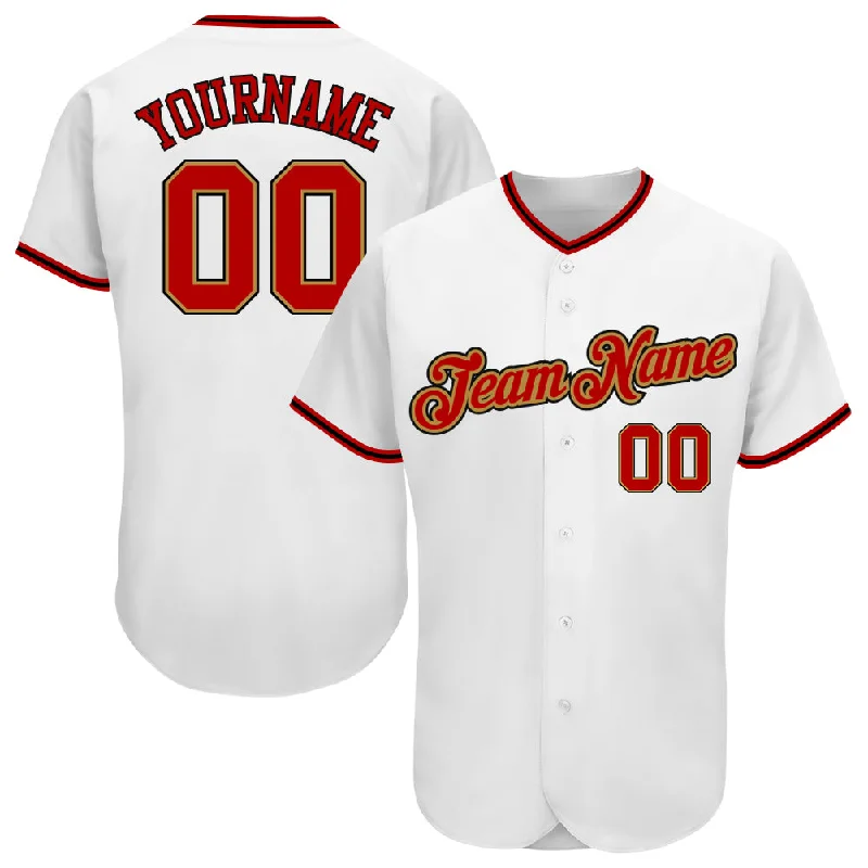 Baseball Jersey for Kids-Custom White Red-Old Gold Authentic Baseball Jersey