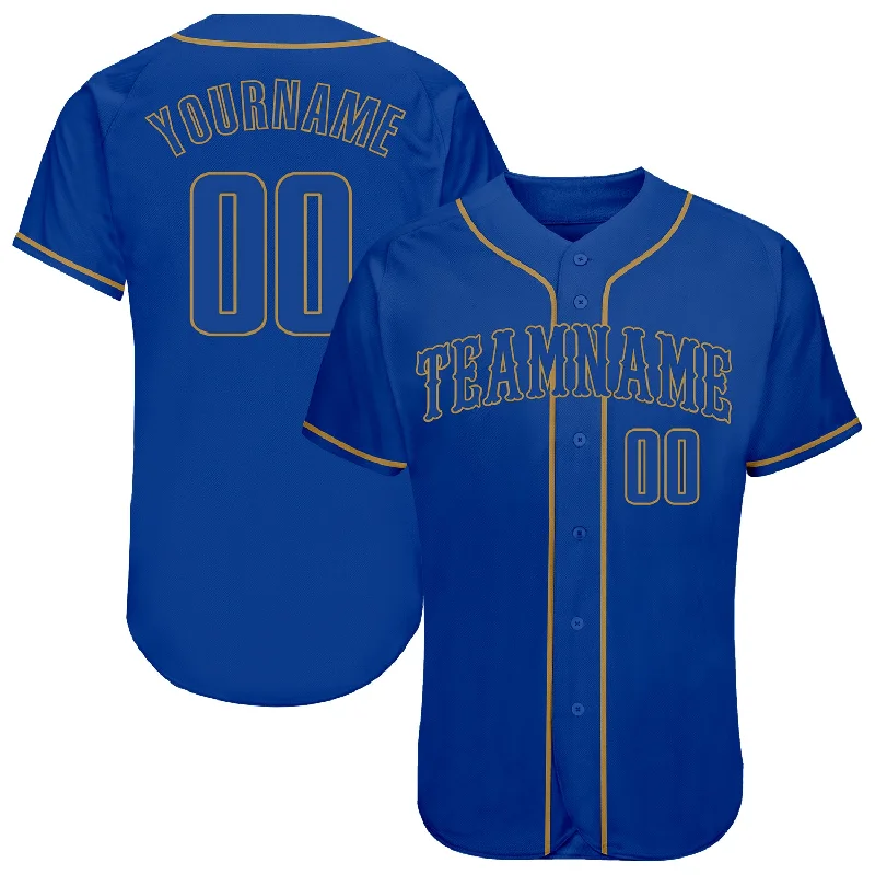 Baseball Jersey with Snap Button-Custom Royal Royal-Old Gold Authentic Baseball Jersey