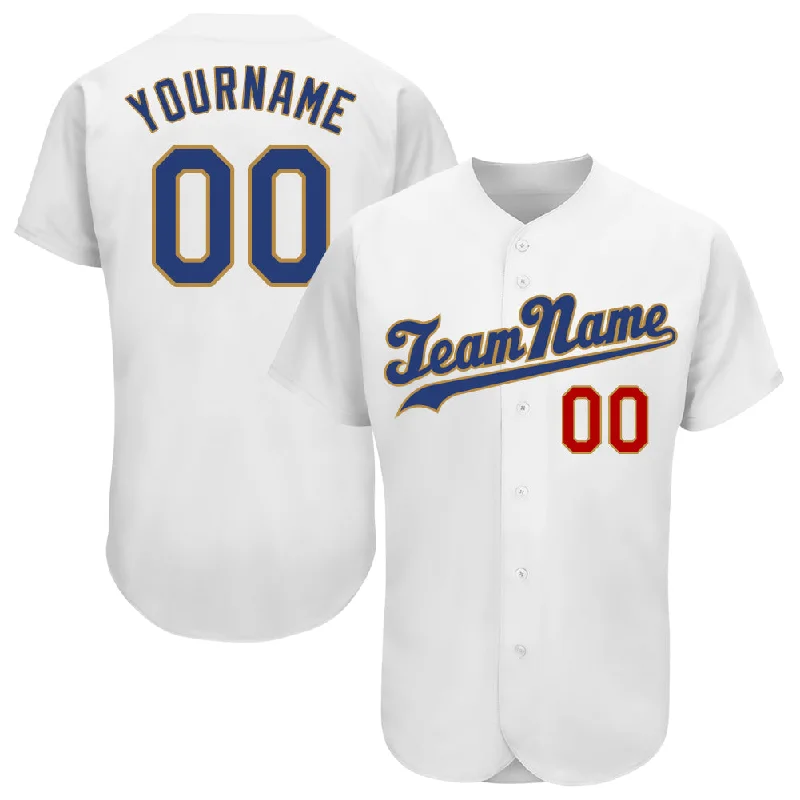 Custom Youth Baseball Jersey-Custom White Royal-Old Gold Authentic Baseball Jersey