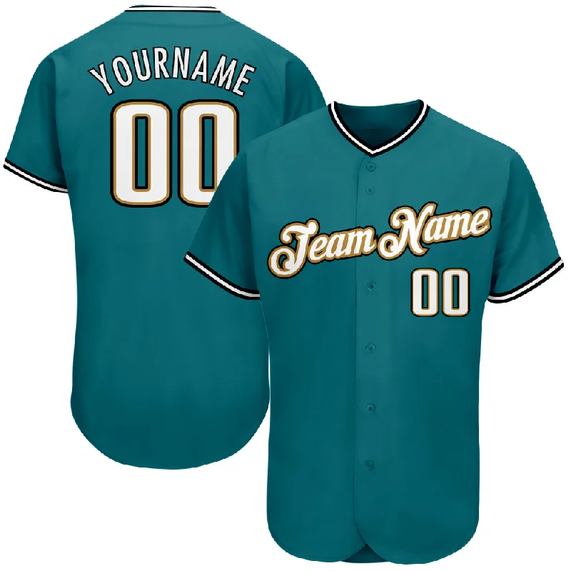 Baseball Jersey with Various Colors-Custom Teal White-Old Gold Authentic Baseball Jersey