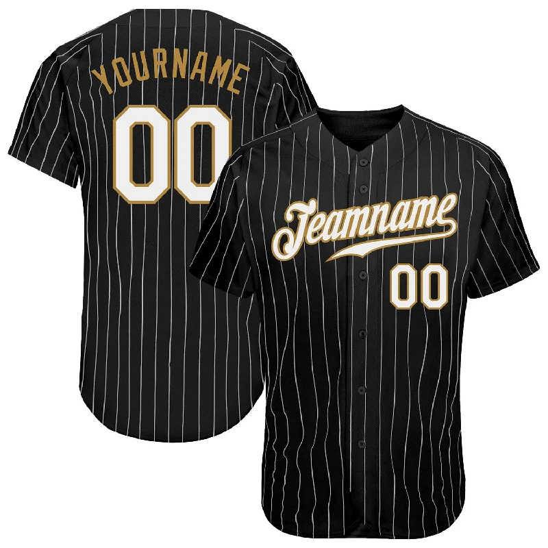 Baseball Jersey for Special Gifts-Custom Black White Pinstripe White-Old Gold Authentic Baseball Jersey