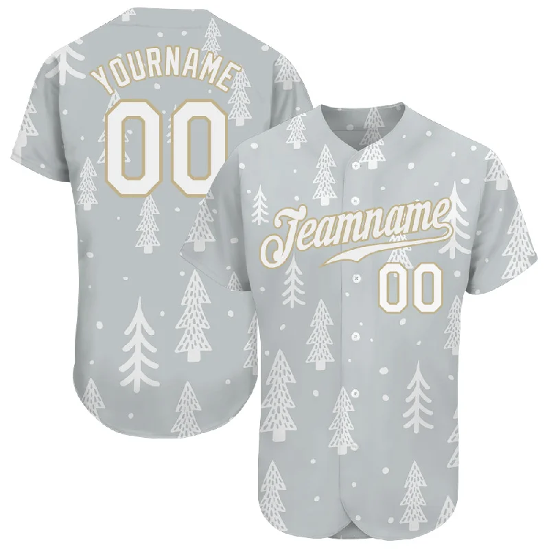 Custom Baseball Jersey-Custom Gray White-Old Gold Christmas 3D Authentic Baseball Jersey