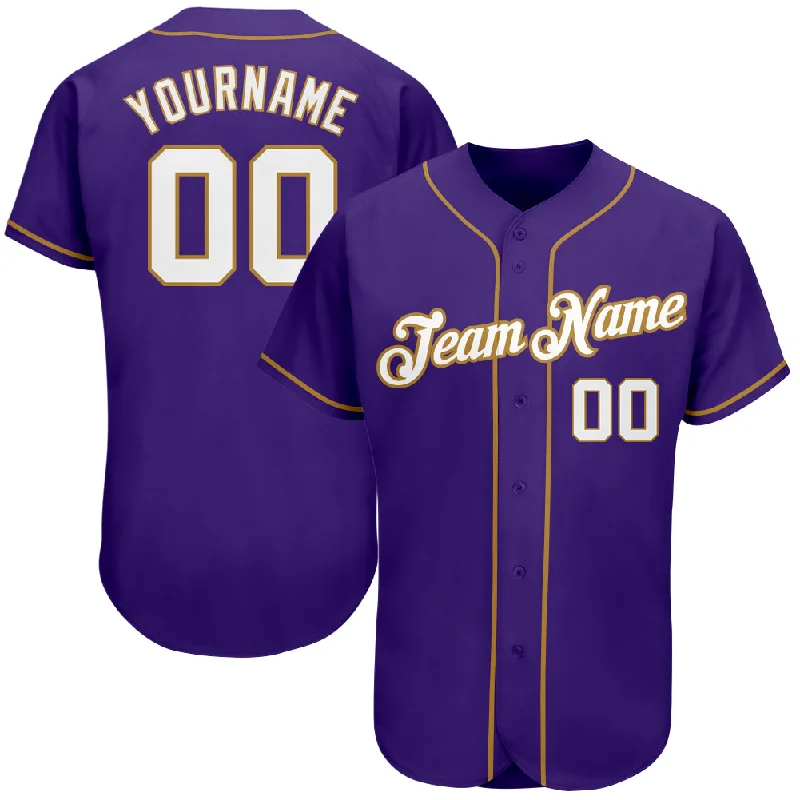 Baseball Jersey for Women-Custom Purple White-Old Gold Authentic Baseball Jersey