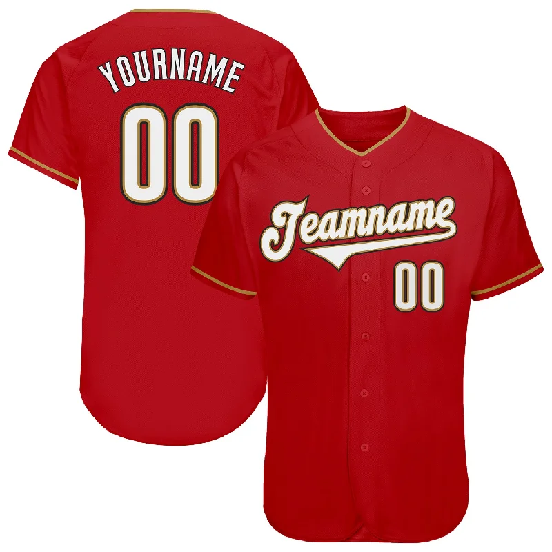 Baseball Jersey for Casual Wear-Custom Red White-Old Gold Authentic Baseball Jersey