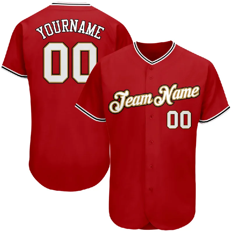 Baseball Jersey with Sleeve Stripes-Custom Red White-Old Gold Authentic Baseball Jersey