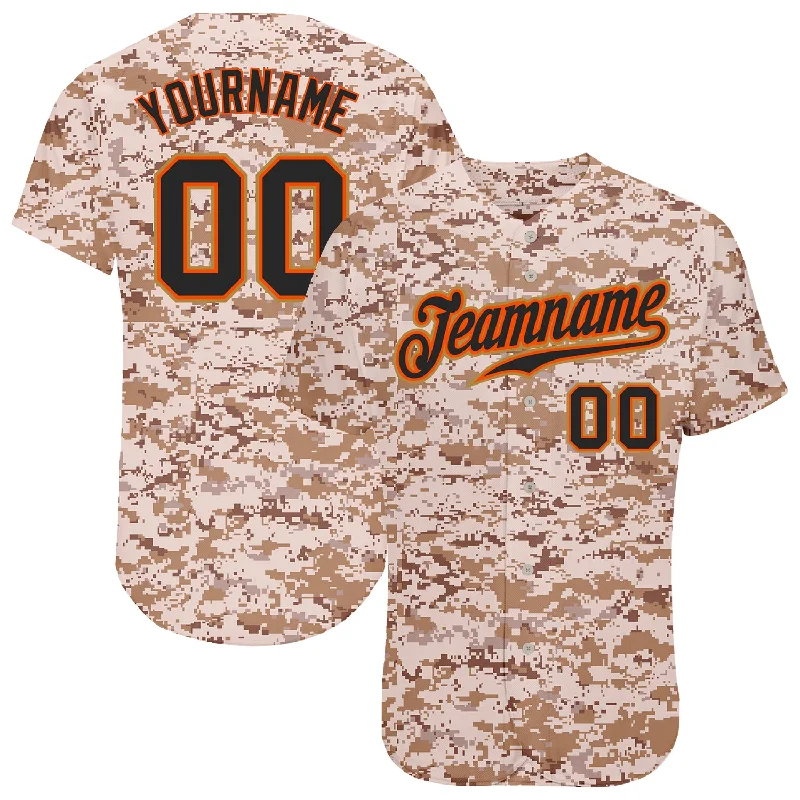 Custom Baseball Jersey with Club Logo-Custom Camo Black-Orange Authentic Salute To Service Baseball Jersey