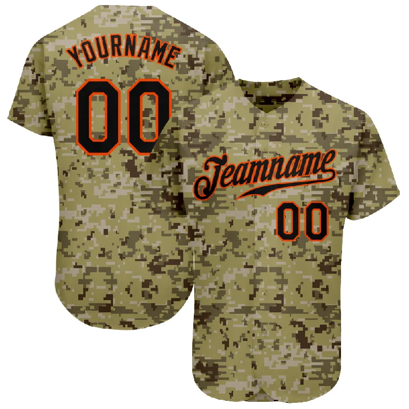 Baseball Jersey with Special Patches-Custom Camo Black-Orange Authentic Salute To Service Baseball Jersey