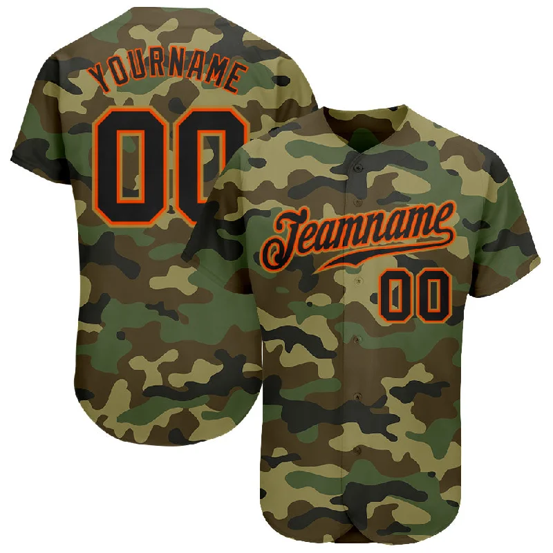 Baseball Jersey with Mesh Sleeves-Custom Camo Black-Orange Authentic Salute To Service Baseball Jersey