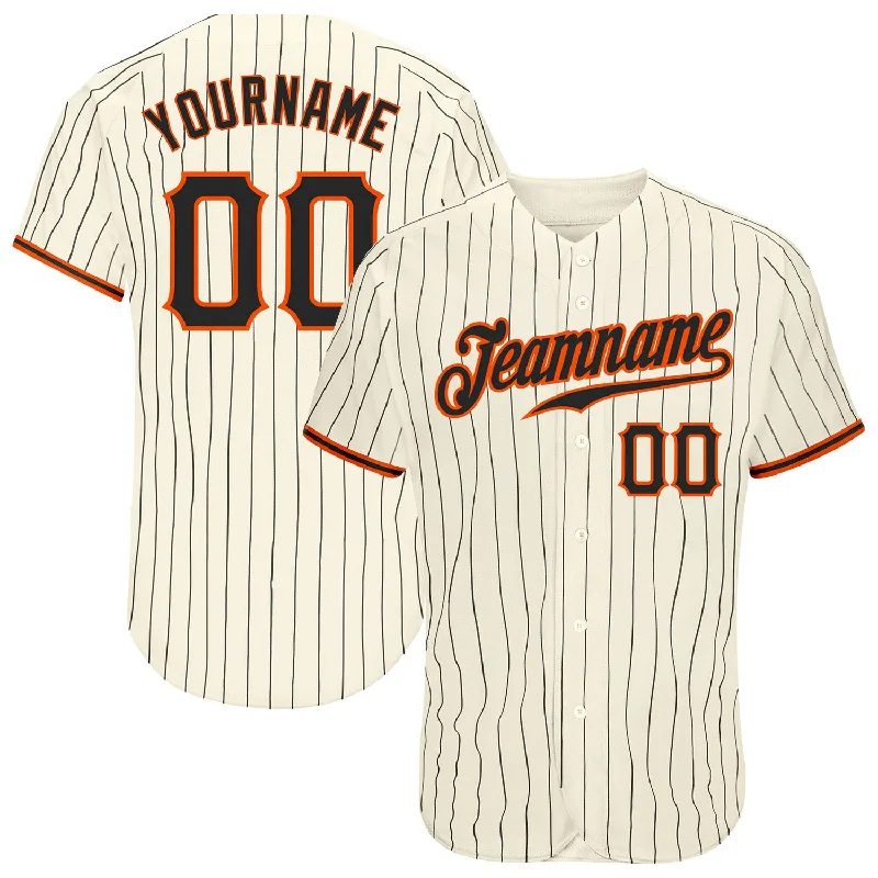 Personalized Baseball Jersey for Kids-Custom Cream Black Pinstripe Black-Orange Authentic Baseball Jersey