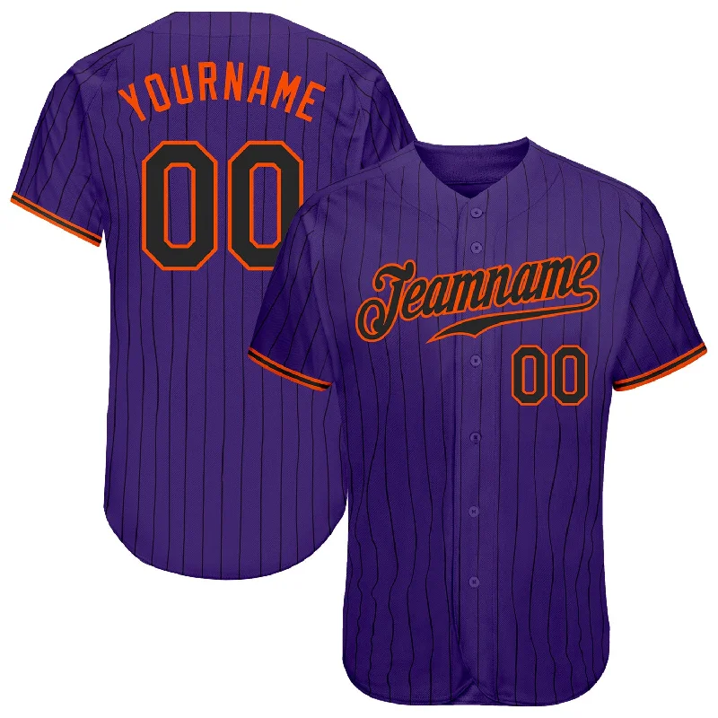 Baseball Jersey with Color Block-Custom Purple Black Pinstripe Black-Orange Authentic Baseball Jersey