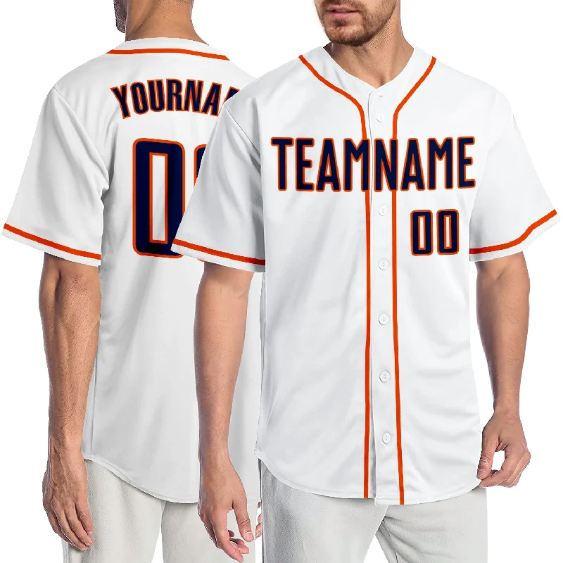 Personalized Baseball Jersey for Women-Custom White Navy-Orange Authentic Baseball Jersey