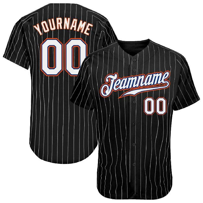 Baseball Jersey with Player Number-Custom Black White Pinstripe White-Orange Authentic Baseball Jersey