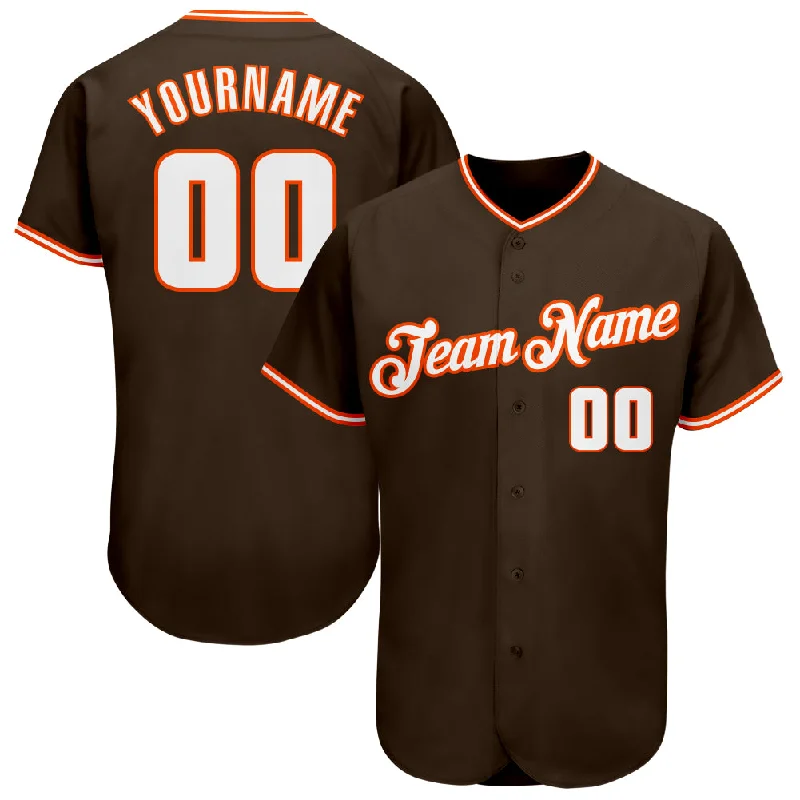 Baseball Jersey with Custom Logo-Custom Brown White-Orange Authentic Baseball Jersey