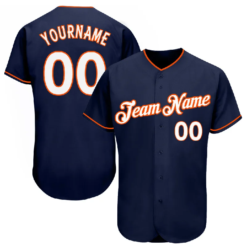 Embroidered Baseball Jersey-Custom Navy White-Orange Authentic Baseball Jersey