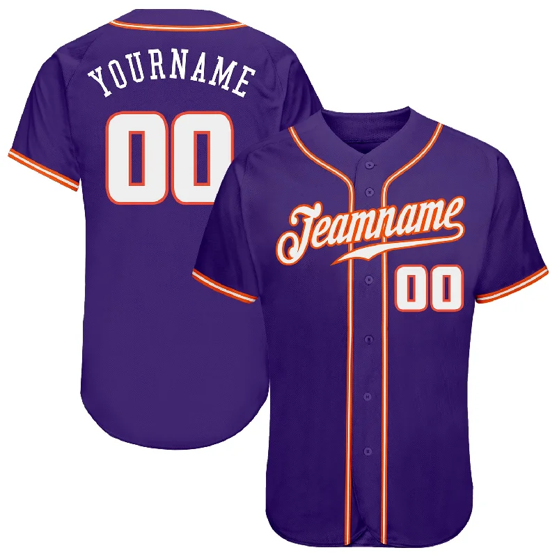 Baseball Jersey for Men with Name-Custom Purple White-Orange Authentic Baseball Jersey