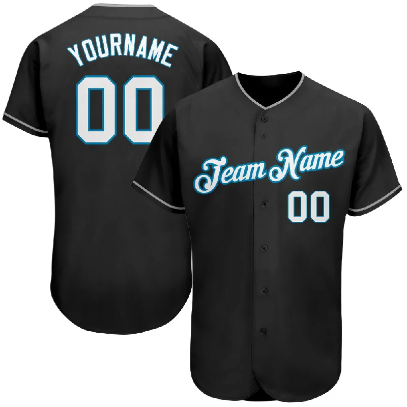 Baseball Jersey for Baseball Championships-Custom Black White-Panther Blue Authentic Baseball Jersey