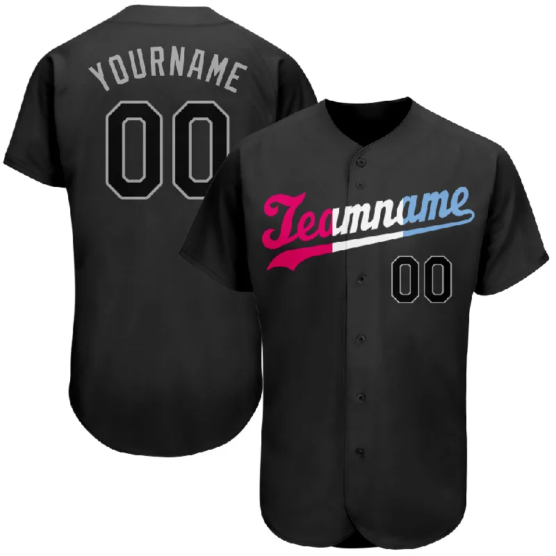 Personalized Kids Baseball Jersey-Custom Black Black-Pink Authentic Split Fashion Baseball Jersey