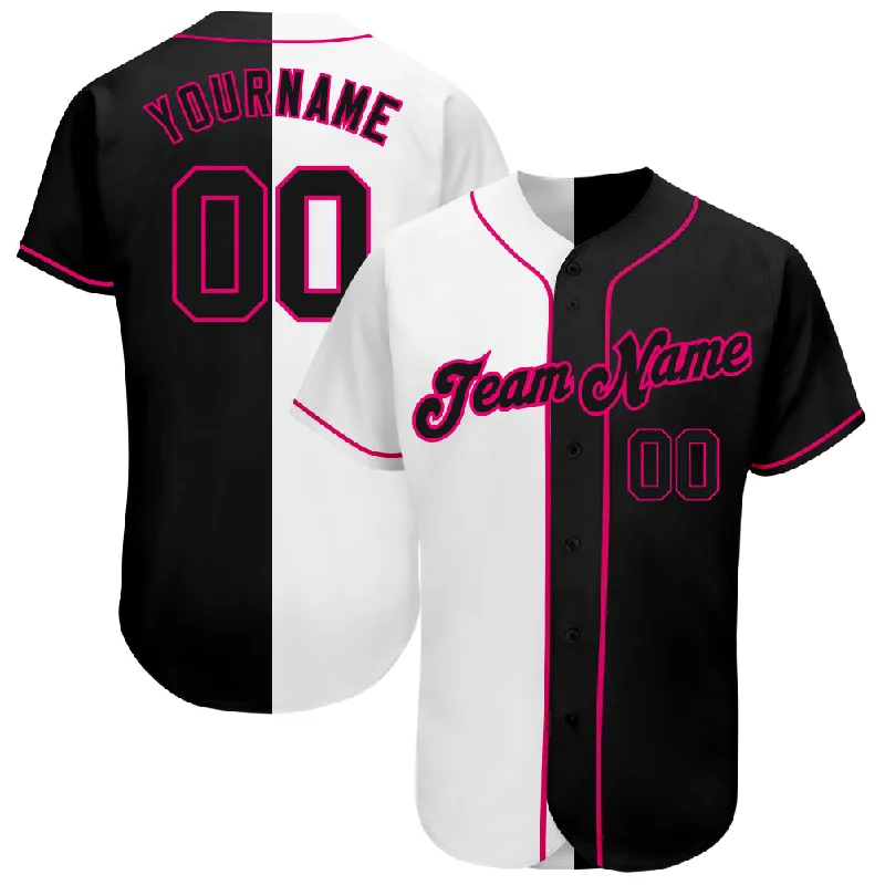 Baseball Jersey with Player Name-Custom White-Black Pink Authentic Split Fashion Baseball Jersey