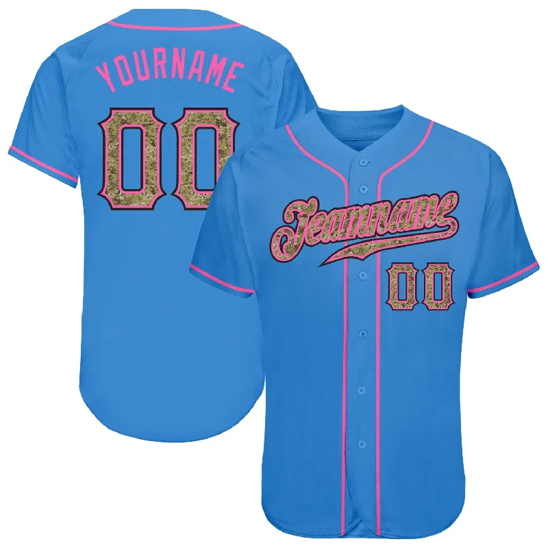 Baseball Jersey for Winter Games-Custom Powder Blue Camo-Pink Authentic Baseball Jersey