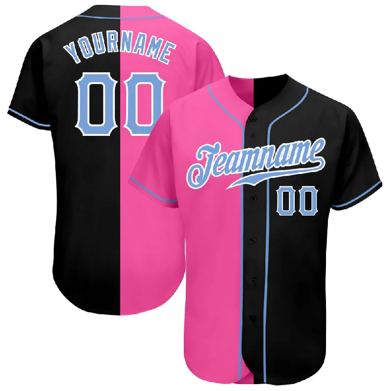 Baseball Jersey with Custom Player Numbers-Custom Black Light Blue-Pink Authentic Split Fashion Baseball Jersey