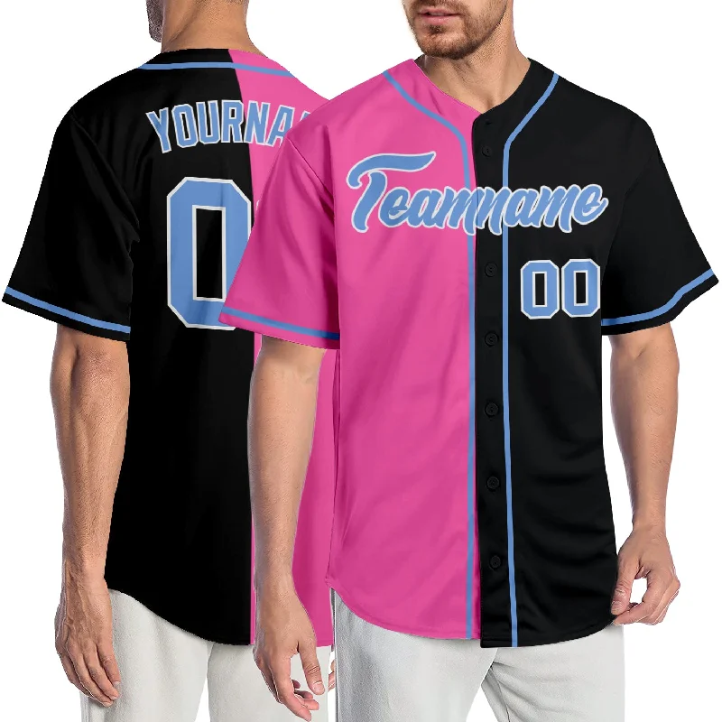 Baseball Jersey with Elastic Waist-Custom Black Light Blue-Pink Authentic Split Fashion Baseball Jersey