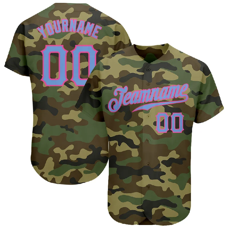 Baseball Jersey for Corporate Events-Custom Camo Light Blue-Pink Authentic Salute To Service Baseball Jersey