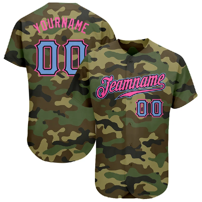 Baseball Jersey with Loose Fit-Custom Camo Light Blue-Pink Authentic Salute To Service Baseball Jersey