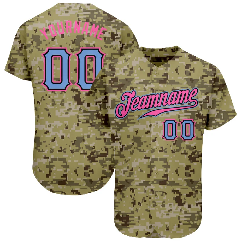 Baseball Jersey with Personalized Style-Custom Camo Light Blue-Pink Authentic Salute To Service Baseball Jersey