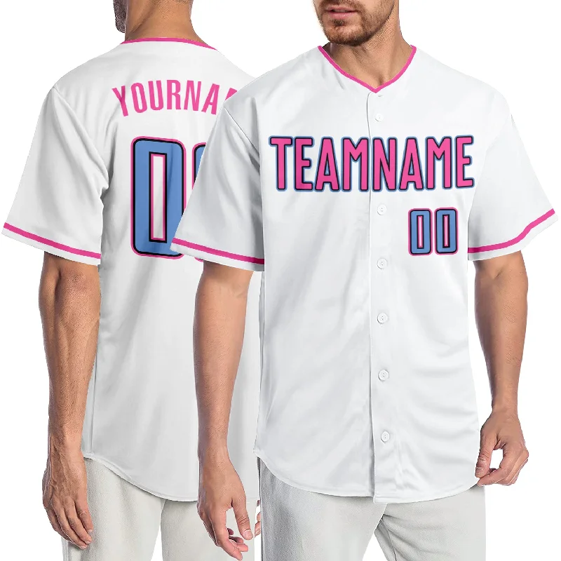 Baseball Jersey for Baseball Parties-Custom White Light Blue-Pink Authentic Baseball Jersey