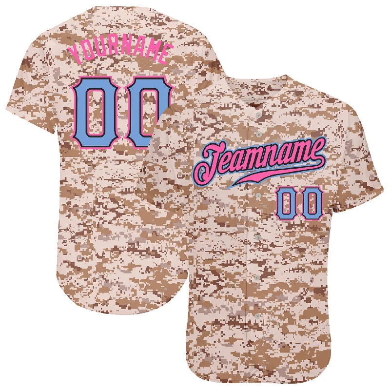 Baseball Jersey with Seasonal Design-Custom Camo Powder Blue-Pink Authentic Salute To Service Baseball Jersey