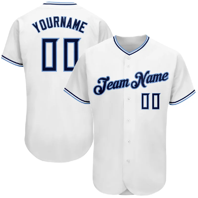 Baseball Jersey with Logo-Custom White Navy-Powder Blue Authentic Baseball Jersey