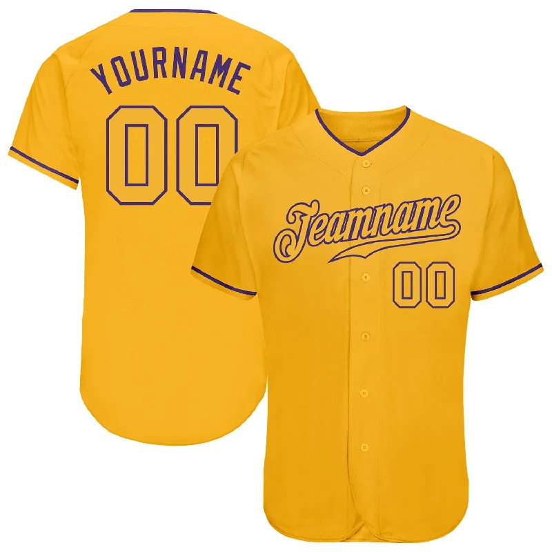 Custom Gold Gold-Purple Authentic Baseball Jersey