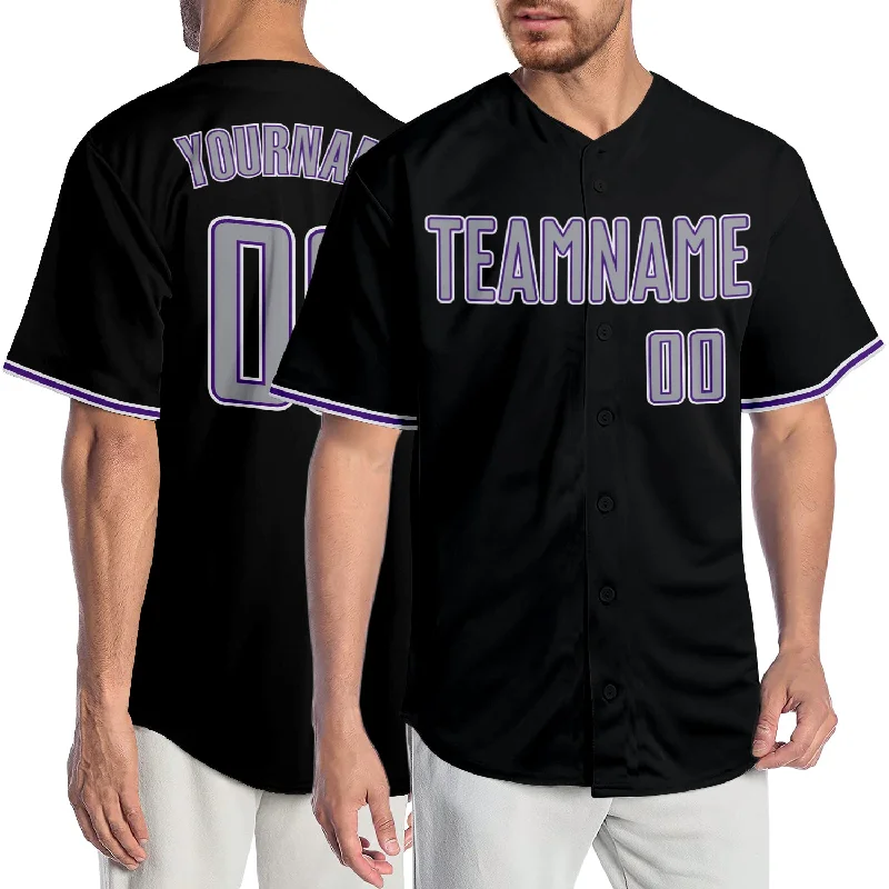 Baseball Jersey with Number-Custom Black Gray-Purple Authentic Baseball Jersey