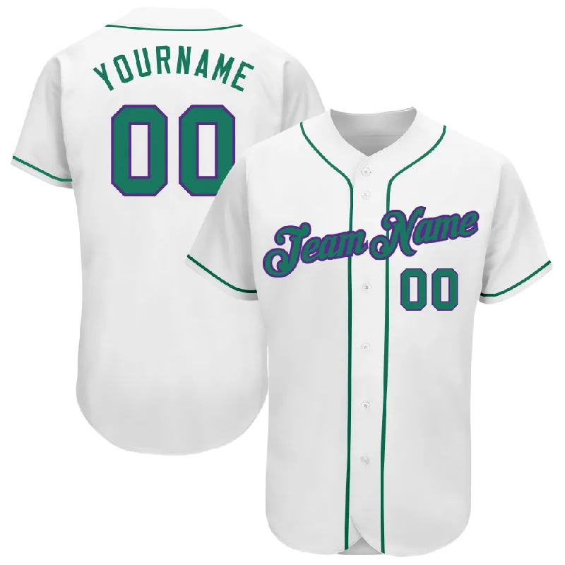 Adult Custom Baseball Jersey-Custom White Kelly Green-Purple Authentic Baseball Jersey