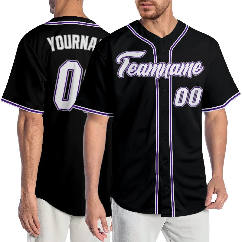 Personalized Baseball Jersey for Men-Custom Black White-Purple Authentic Baseball Jersey