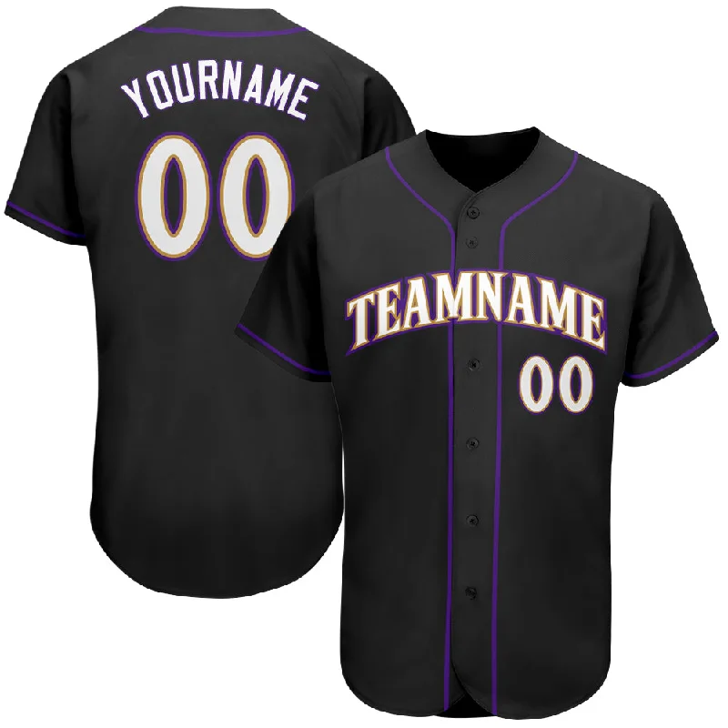 Baseball Jersey with Pockets-Custom Black White-Purple Authentic Baseball Jersey