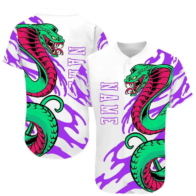 Baseball Jersey for Custom Event-Custom White White-Purple 3D Snake Authentic Baseball Jersey